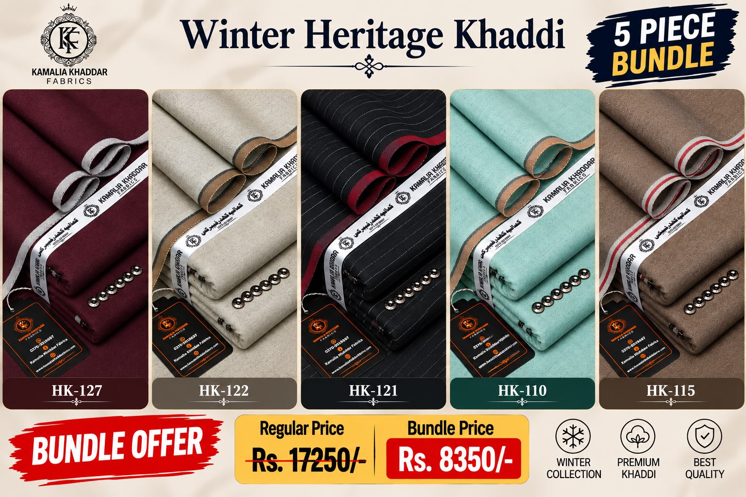 Pack Of 5 Heritage Khaddi | KK-506